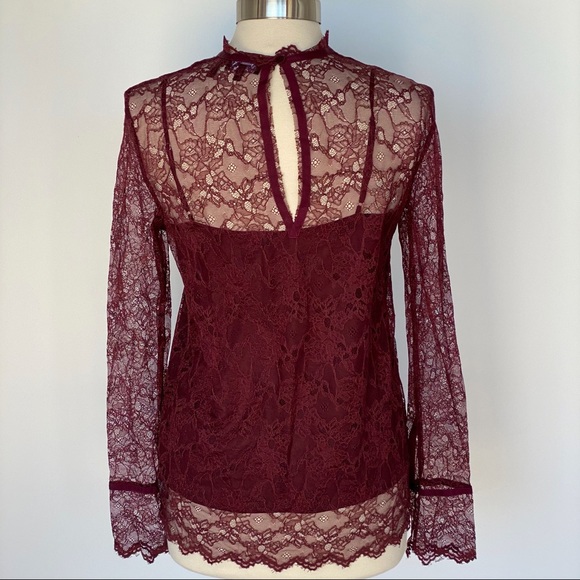 Theory Sheer Lace Long Sleeve Blouse With Tank Top - Size Medium - Picture 8 of 12